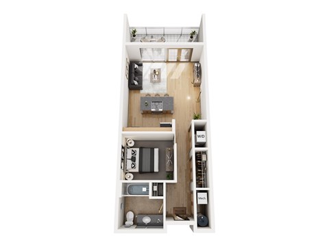 Floor plan for 1 bed, 1 bath, 1056 sqft